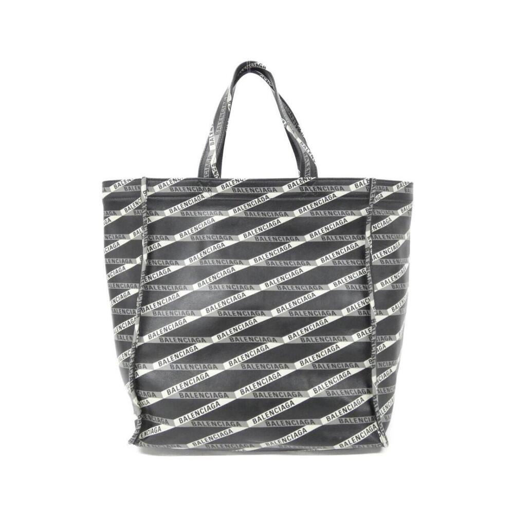 Balenciaga Logomania Leather Tote Bag black leather body white